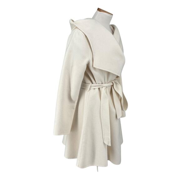 BCBG Max Azria Double Face Wool Blend Cream Wrap Coat Hooded Large Womens - Picture 5 of 12